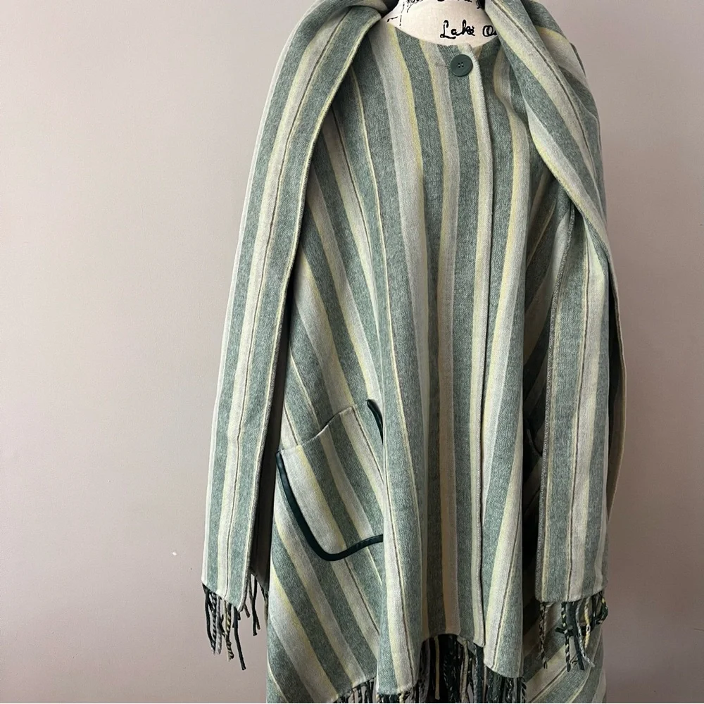 Jonathan Simkhai Striped Poncho in Green and Cream - Picture 7 of 13